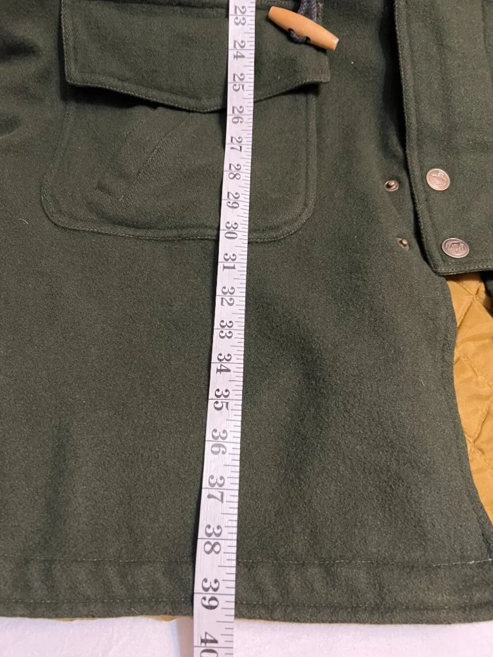 Vintage Boat Works Wool Toggle Coat Green Quilted Lining Hooded Jacket Men's L